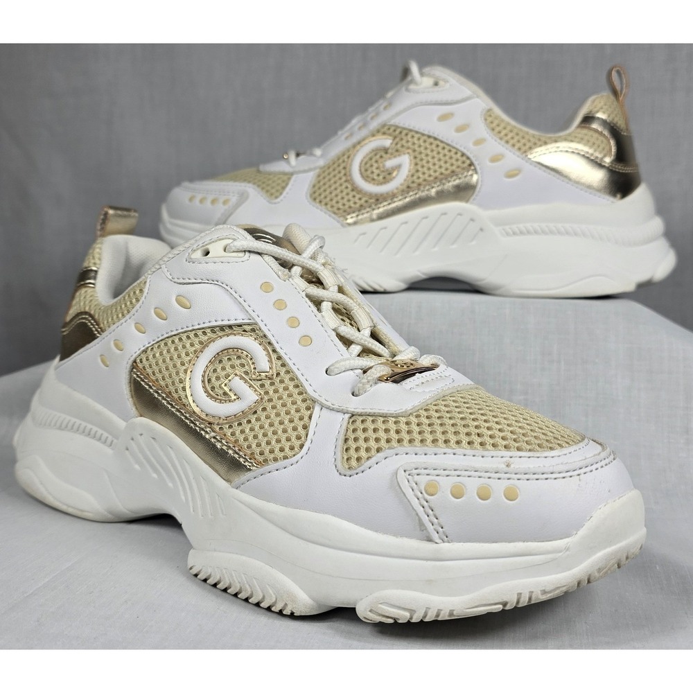 GBG LOS ANGELES Women's Chunky Sneakers White Gold Metallic Logo 7.5M